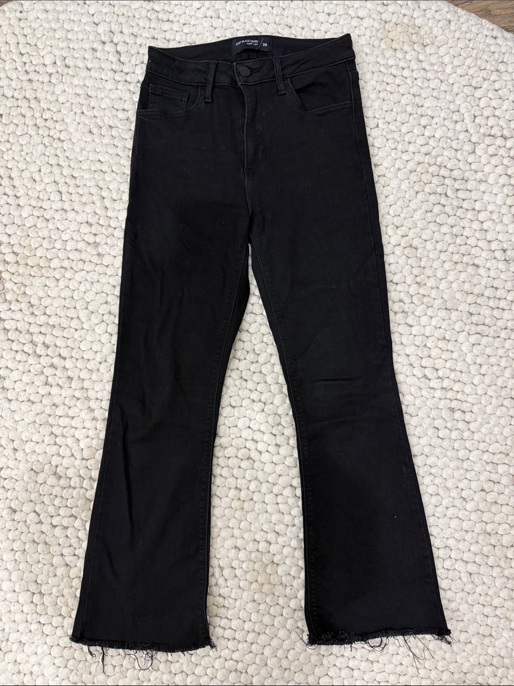 Just Black High-Rise Black Flare Jeans with Raw Hem